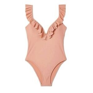 Express Coral One-Piece Ruffled Backless Swimsuit Coquette Resort Vacation Boho